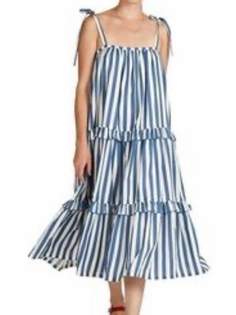 Pink Chicken Blue and White Striped spaghetti strap midi Dress size large